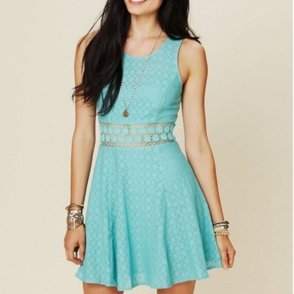 Free People Blue Lace Daisy Cutout Skater Dress